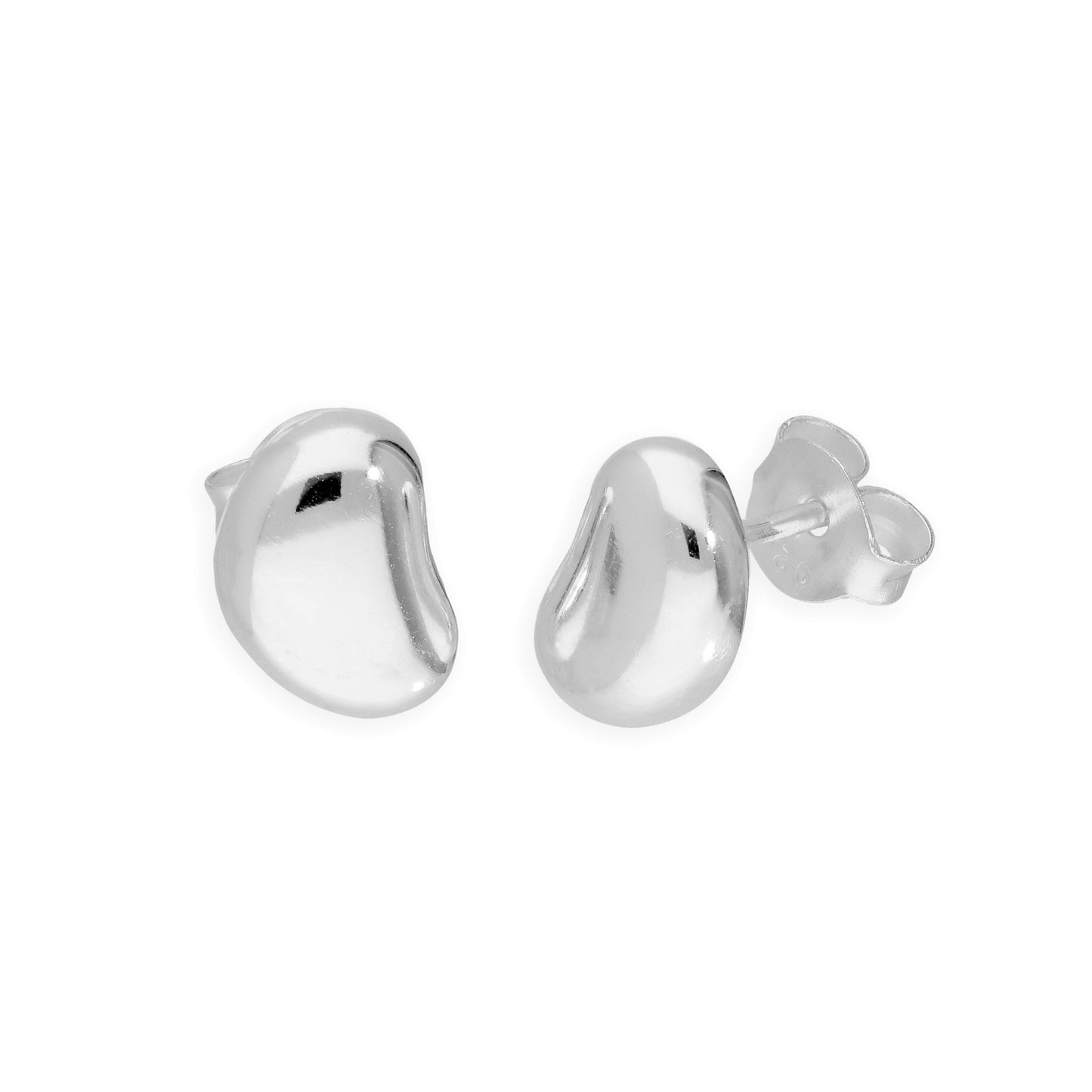 Sterling Silver Kidney Bean Shaped 3D Stud Earrings