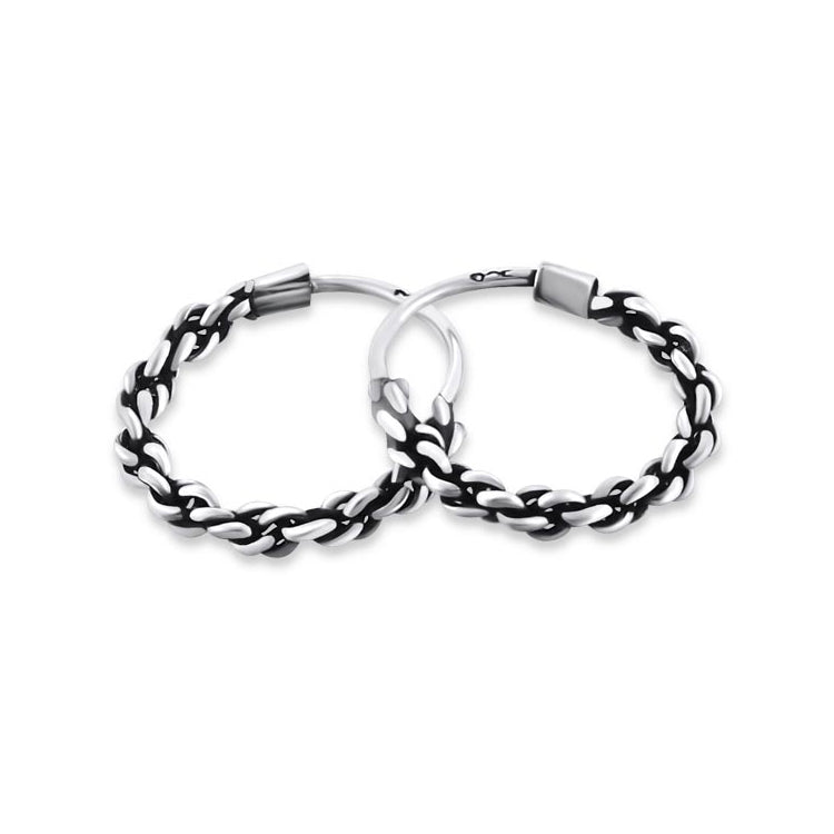 Sterling Silver 11mm Chain Sleeper Hoop Earrings