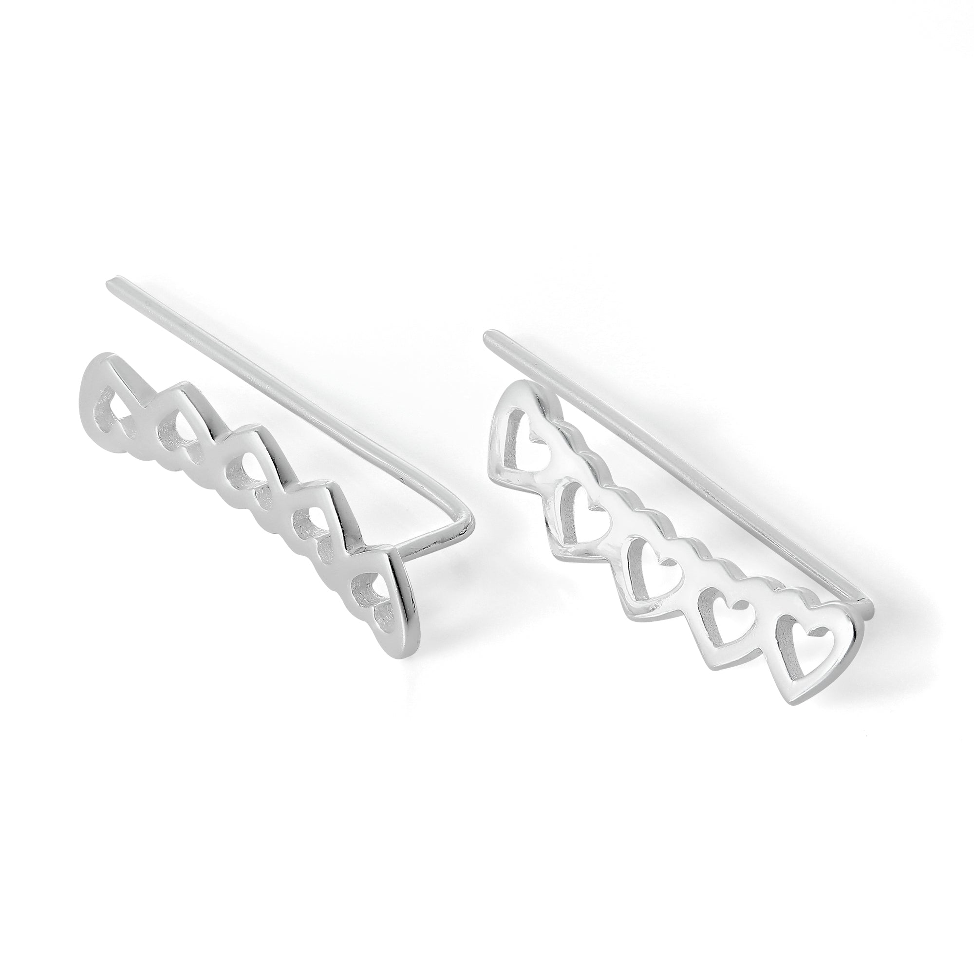 Sterling Silver 5 Open Heart Ear Pin Crawler Earrings