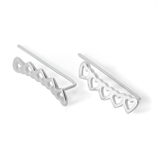 Sterling Silver 5 Open Heart Ear Pin Crawler Earrings