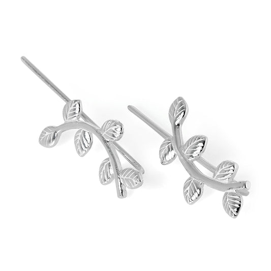 Sterling Silver Laurel Leaf Ear Pin Crawler Earrings