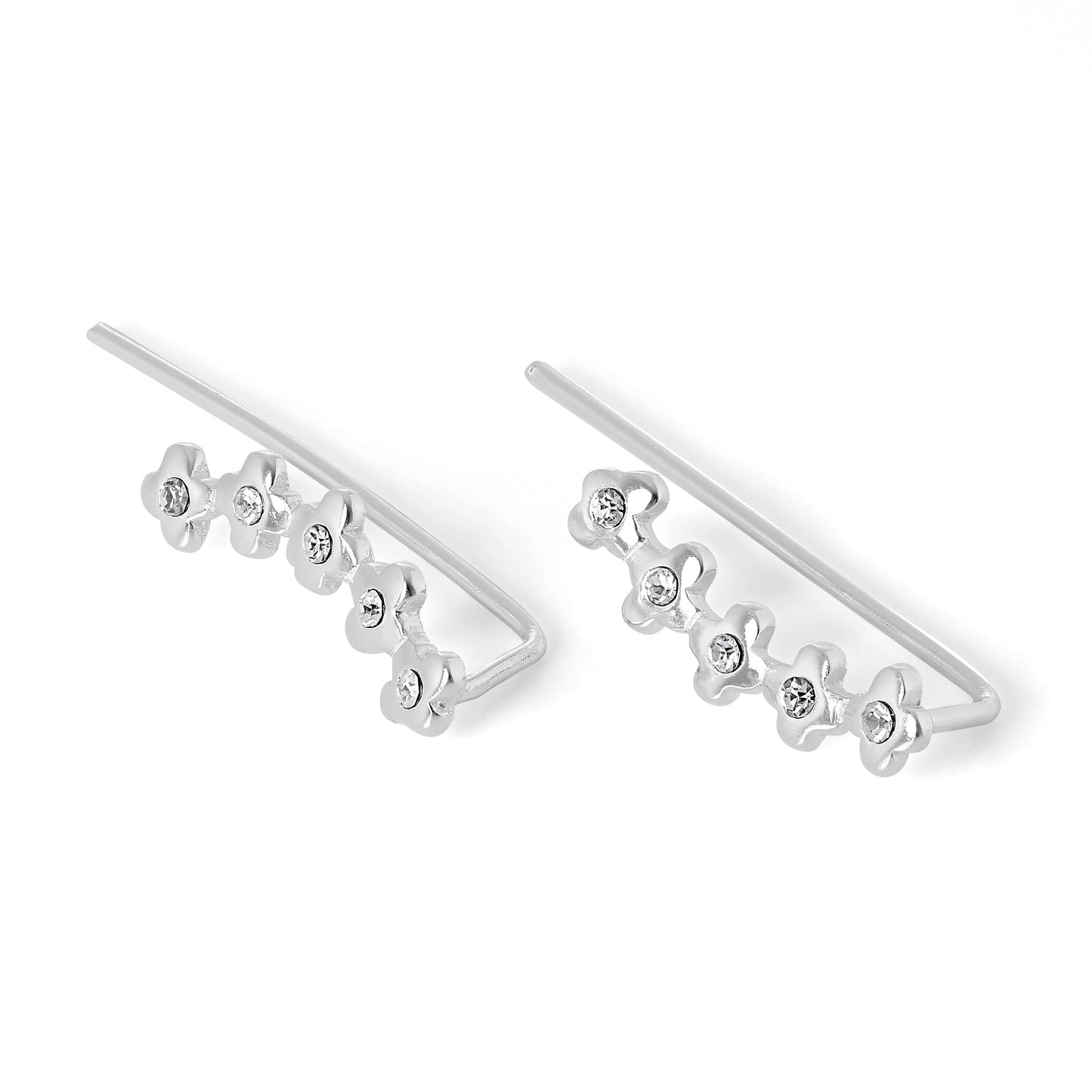 Sterling Silver & Clear CZ Crystal Crosses Ear Pin Crawler Earrings