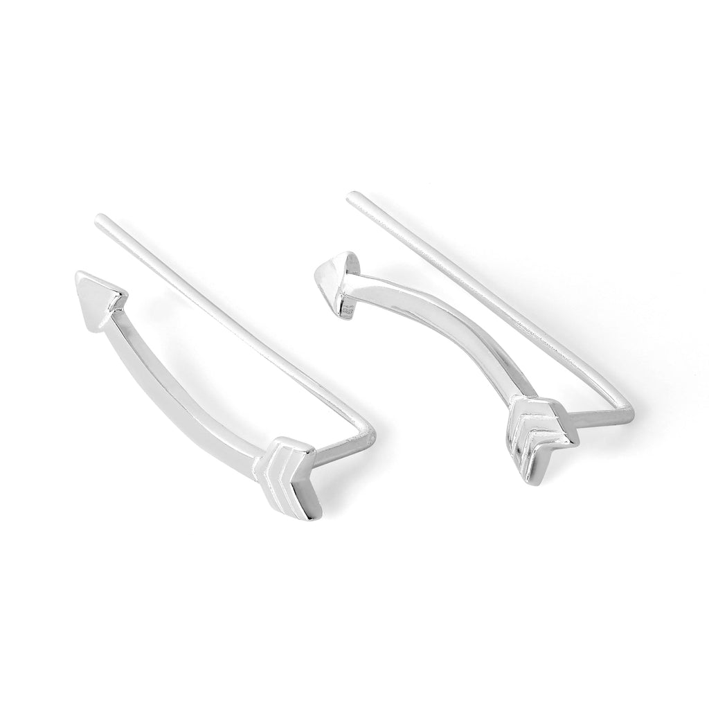 Sterling Silver Bending Arrow Ear Pin Crawler Earrings