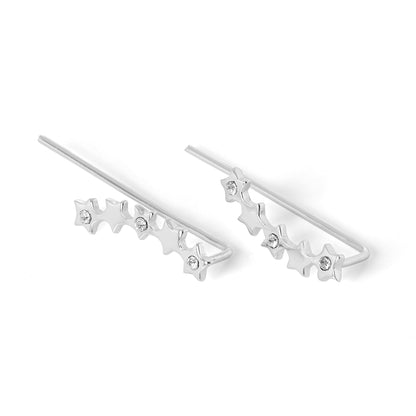 Sterling Silver Stars Ear Pin Crawler Earrings