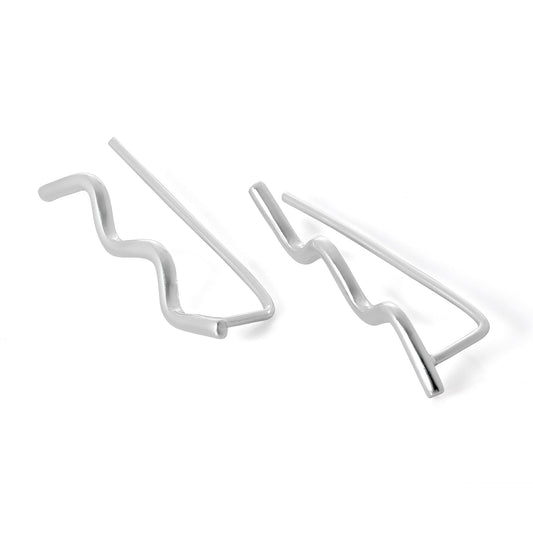 Sterling Silver Wavey Ear Pin Crawler Earrings