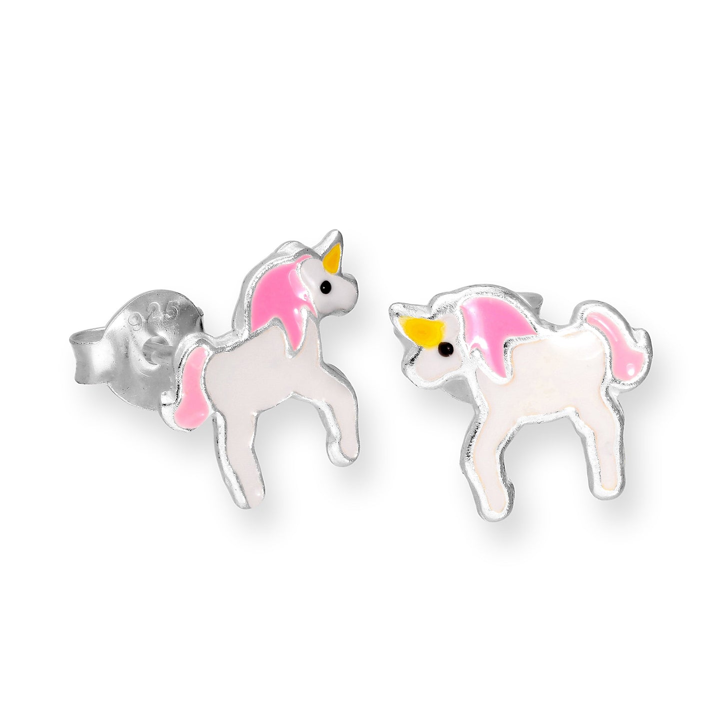 Sterling Silver & Enamel Unicorn Stud Earrings