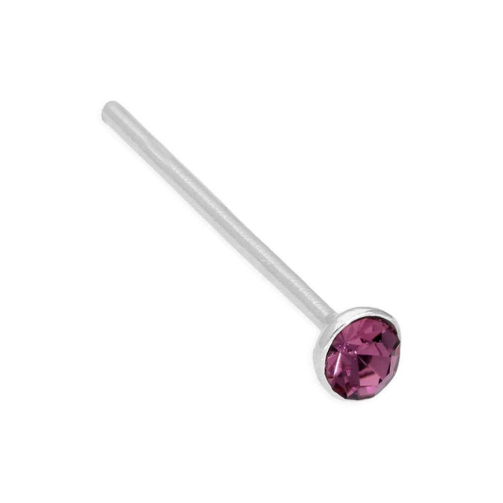 Sterling Silver & 2mm Round CZ Crystal 24Ga Bend To Fit Nose Stud