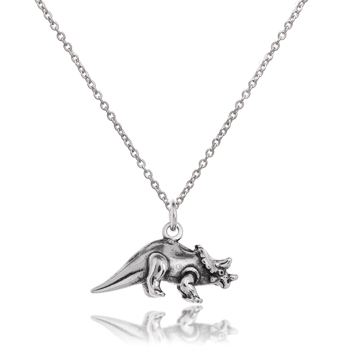 Sterling Silver 3D Triceratops Dinosaur Necklace