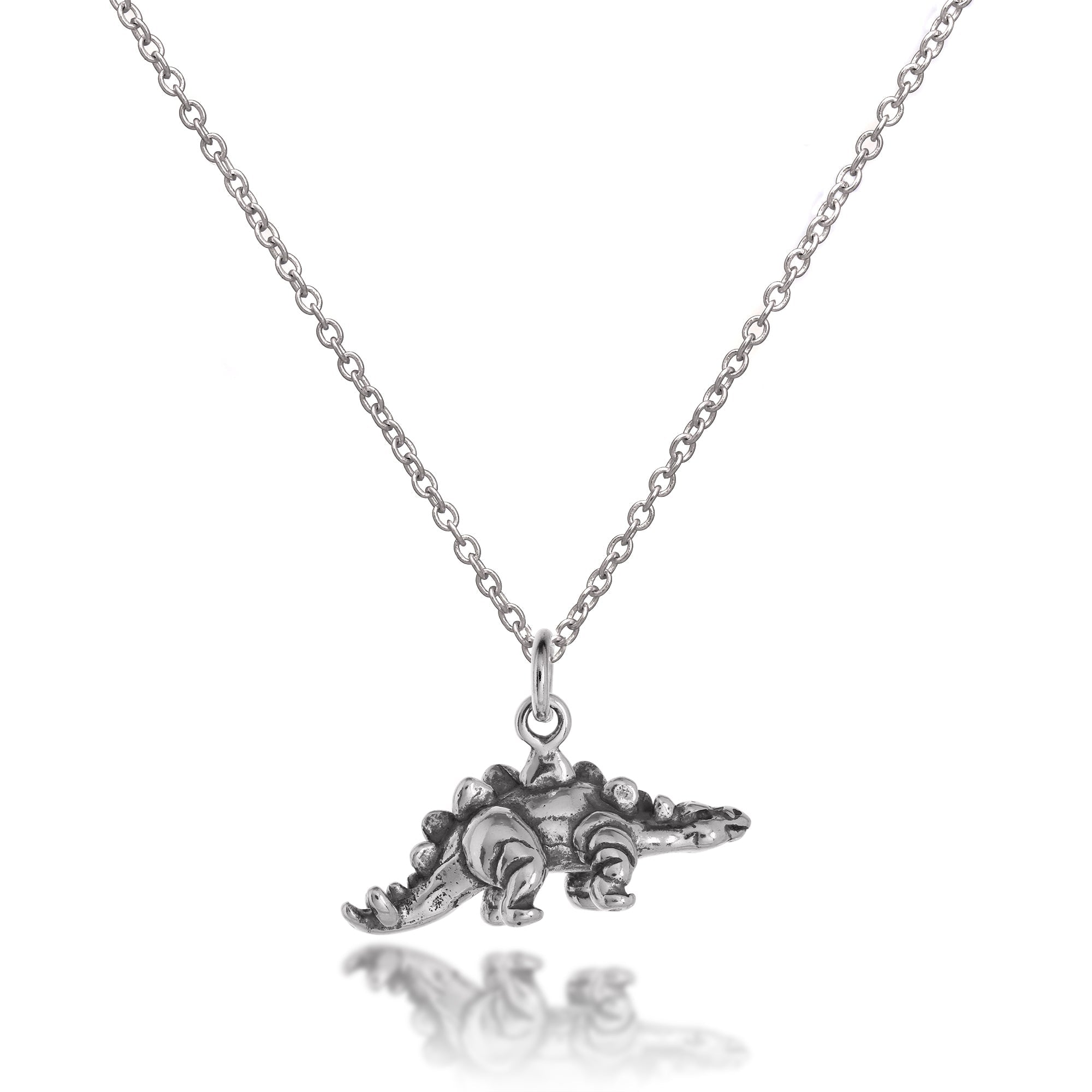 Sterling Silver 3D Solid Stegosaurus Dinosaur Necklace