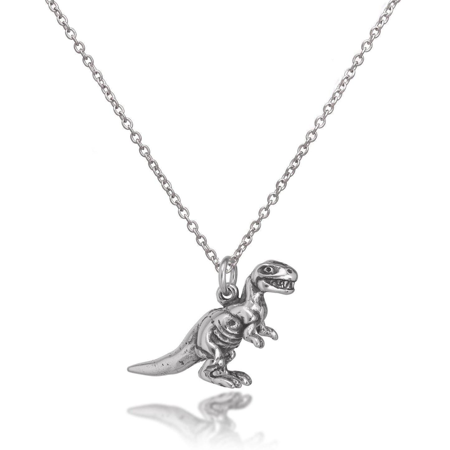 Sterling Silver Solid Tyrannosaurus Rex Dinosaur Necklace