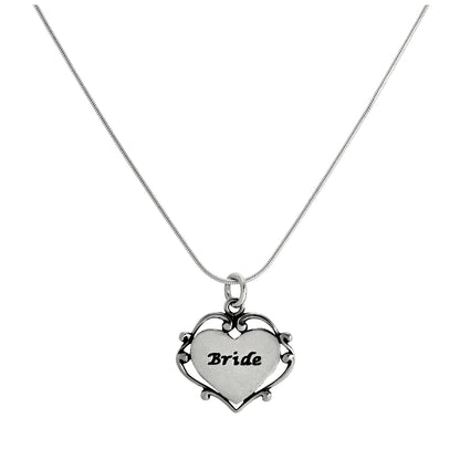 Sterling Silver Bride Heart Pendant Necklace 14 - 22 Inches