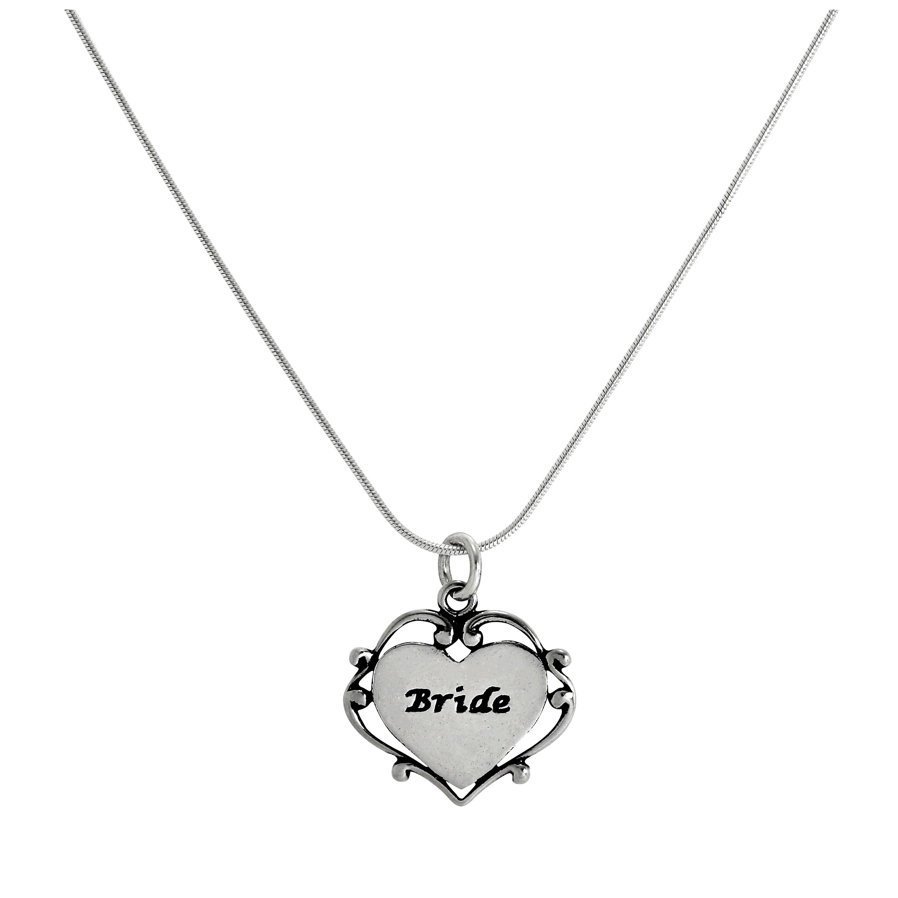 Sterling Silver Bride Heart Pendant Necklace 14 - 22 Inches