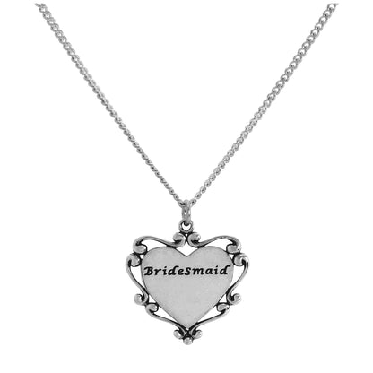 Sterling Silver Bridesmaid Heart Pendant Necklace 16 - 24 Inches