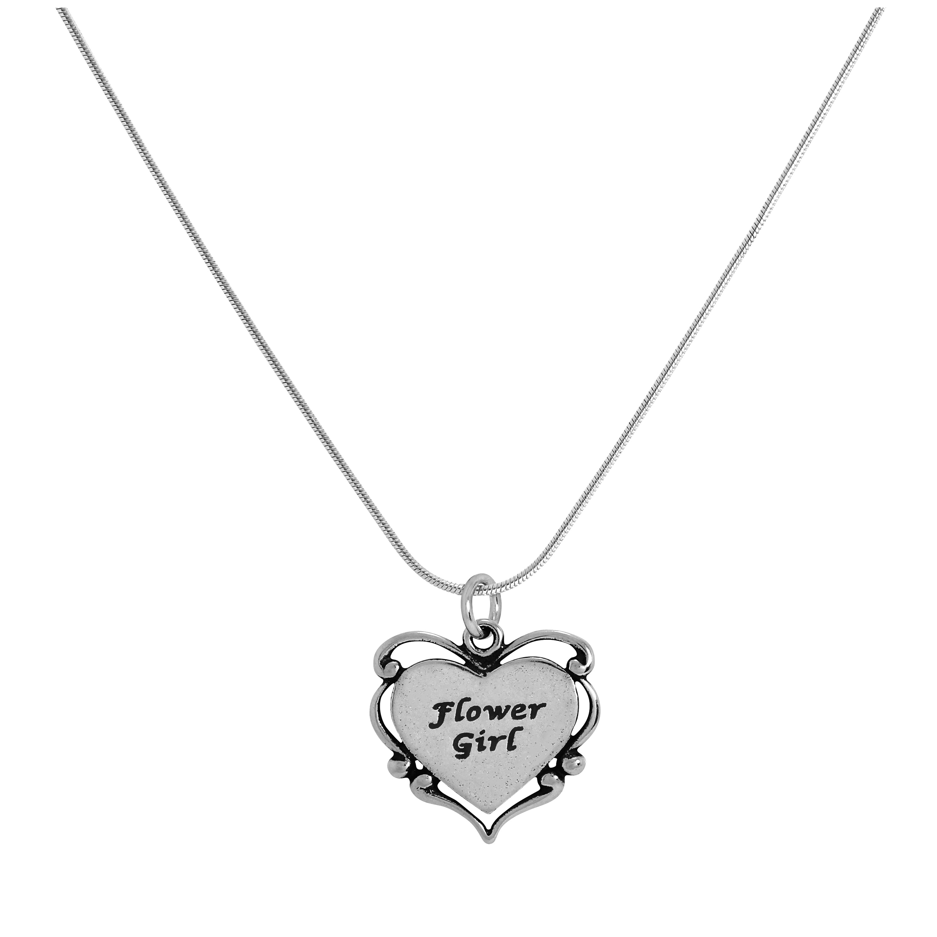 Sterling Silver Flower Girl Heart Pendant Necklace 14 - 22 Inches