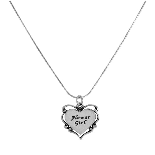 Sterling Silver Flower Girl Heart Pendant Necklace 14 - 22 Inches