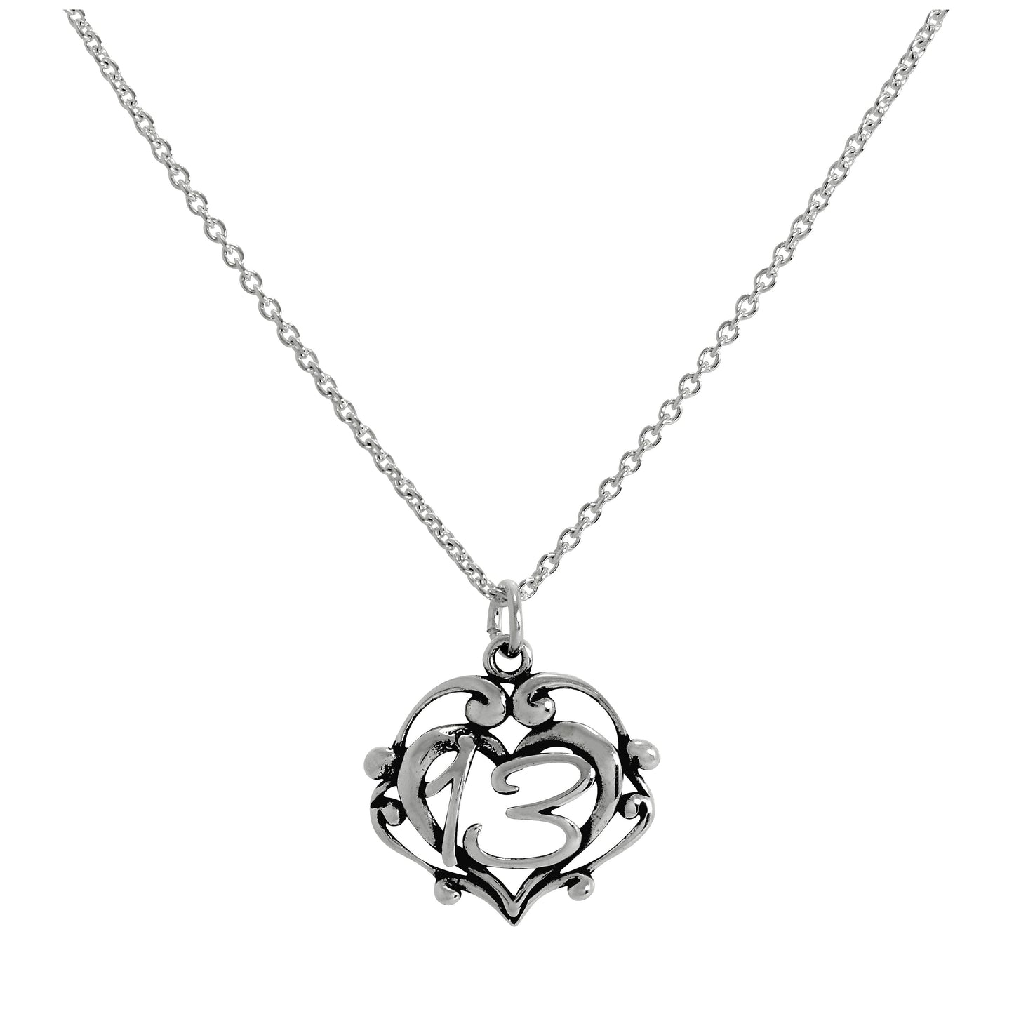 Sterling Silver Filigree Open Heart 13th Birthday Pendant Necklace 16 - 24 Inches