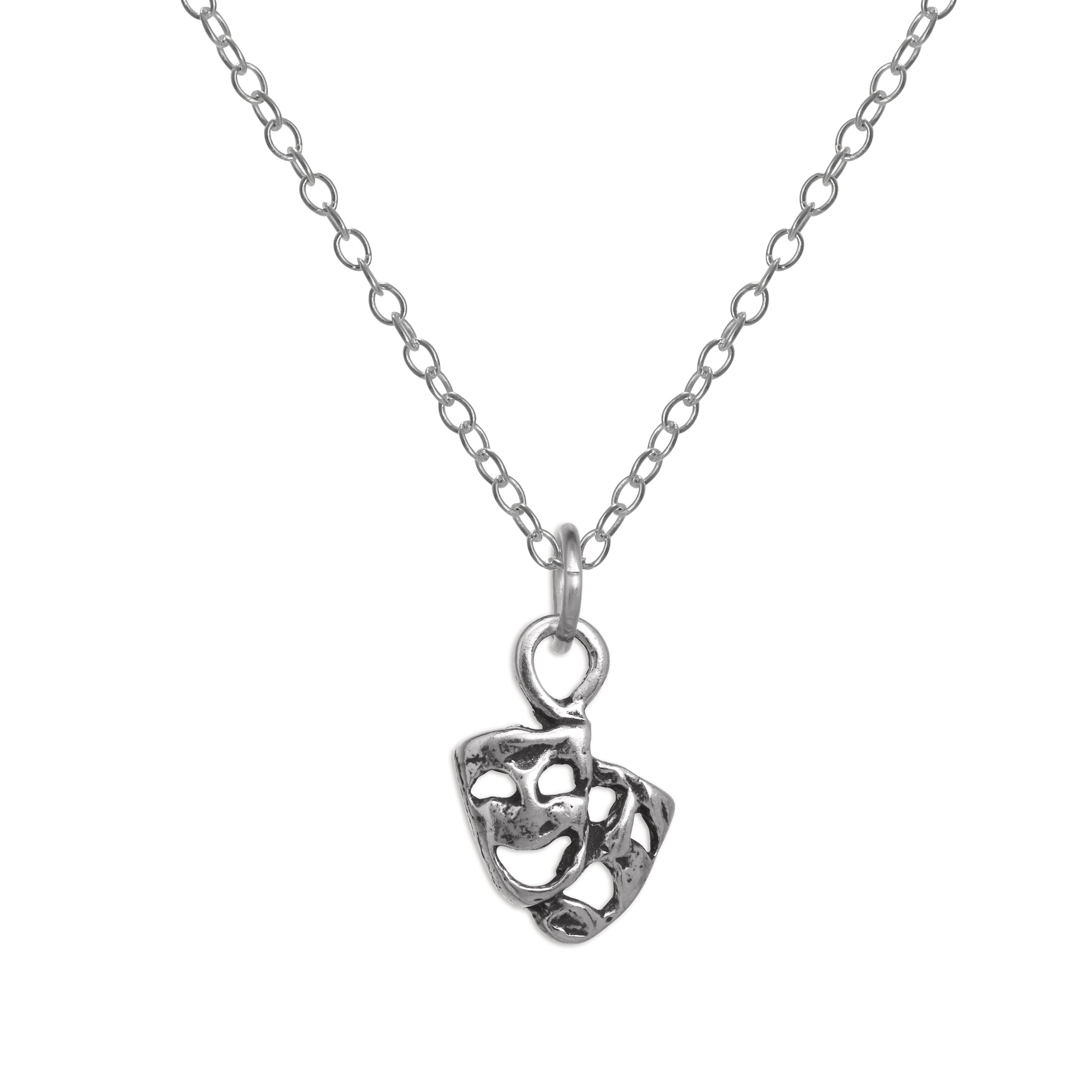 Sterling Silver Comedy & Tragedy Mask Theatre Pendant Necklace 14 - 22 Inches