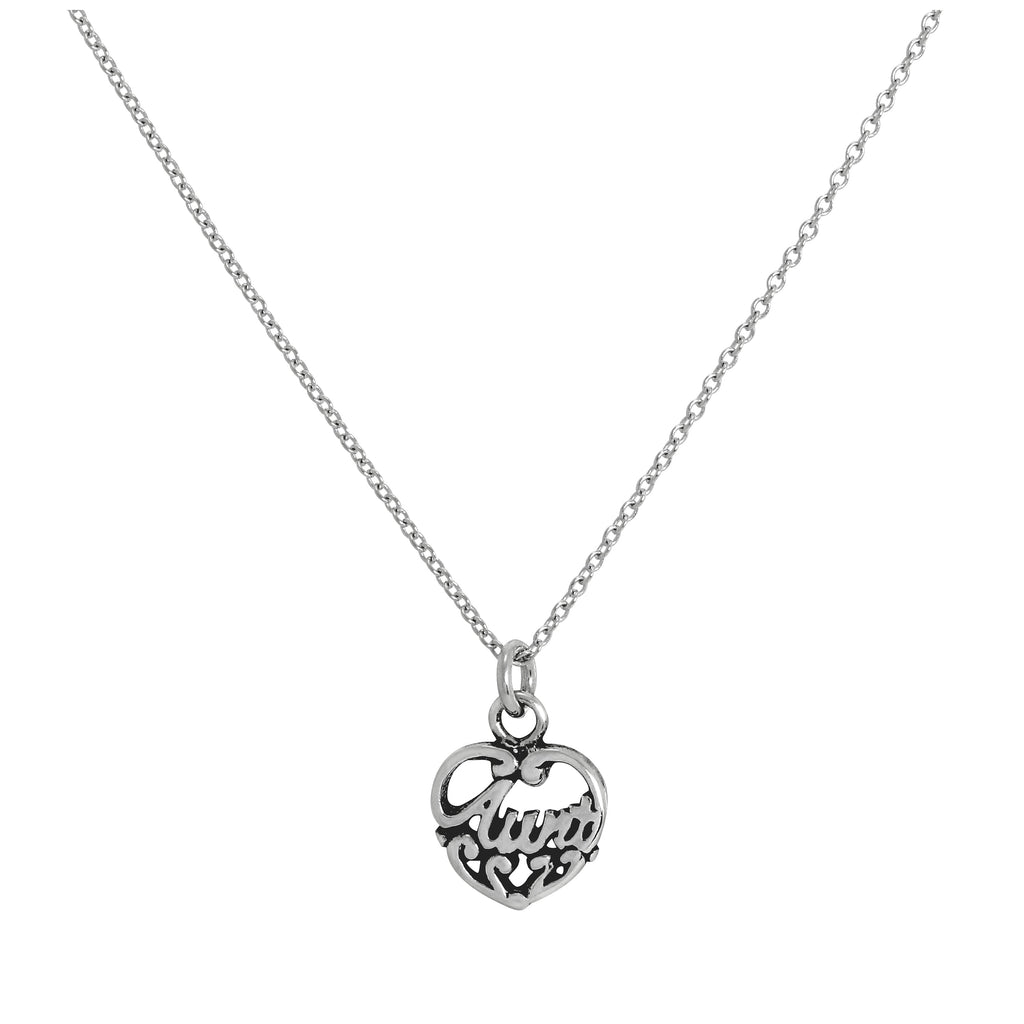 Sterling Silver Filigree Aunt Love Heart Pendant Necklace 16 - 32 Inches