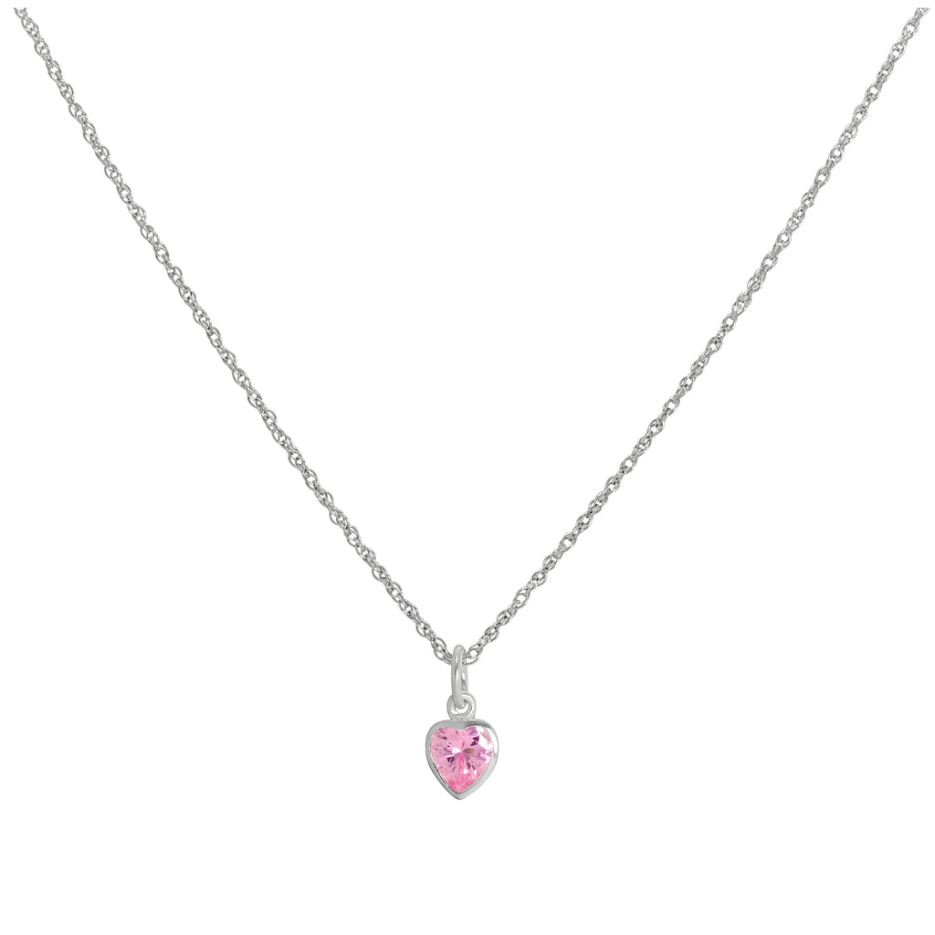 Sterling Silver Pink Heart Crystal Pendant Necklace 14 - 22 Inches