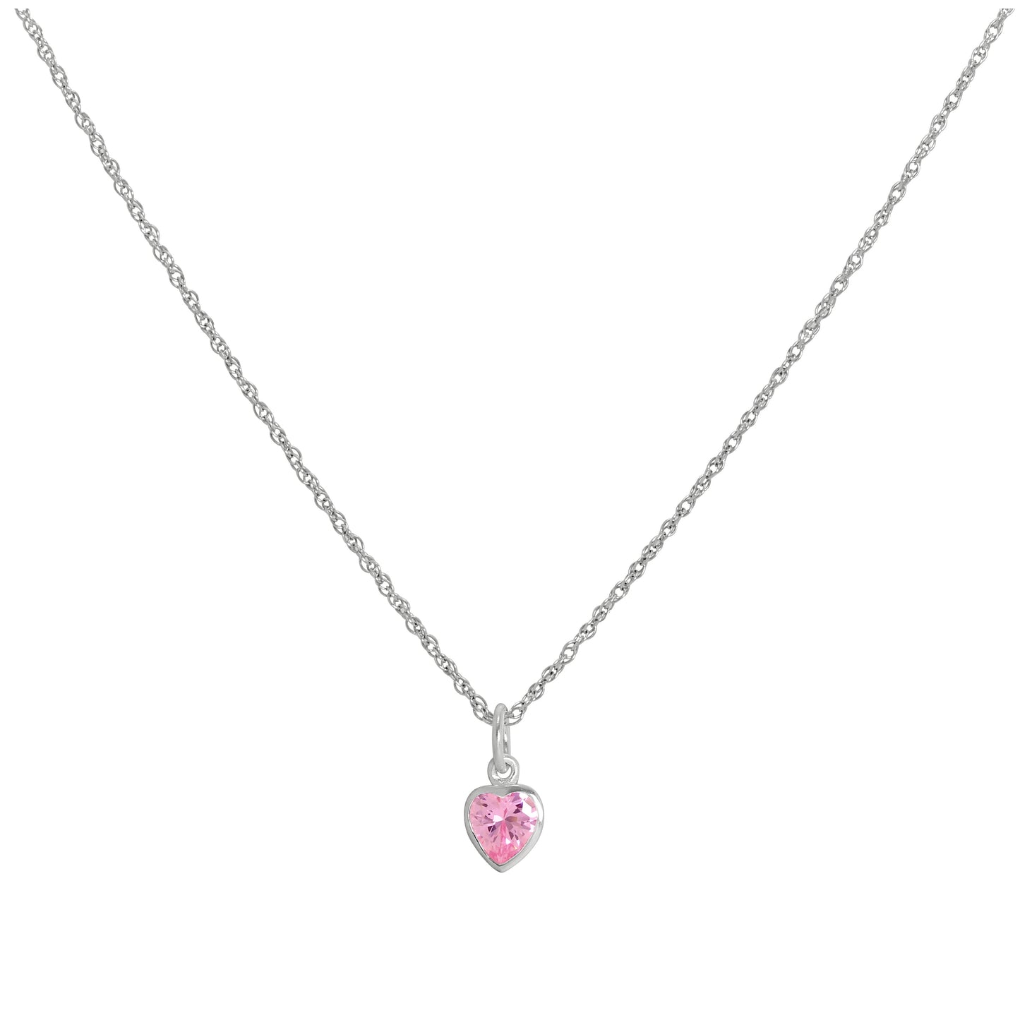 Sterling Silver Pink Heart Crystal Pendant Necklace 14 - 22 Inches