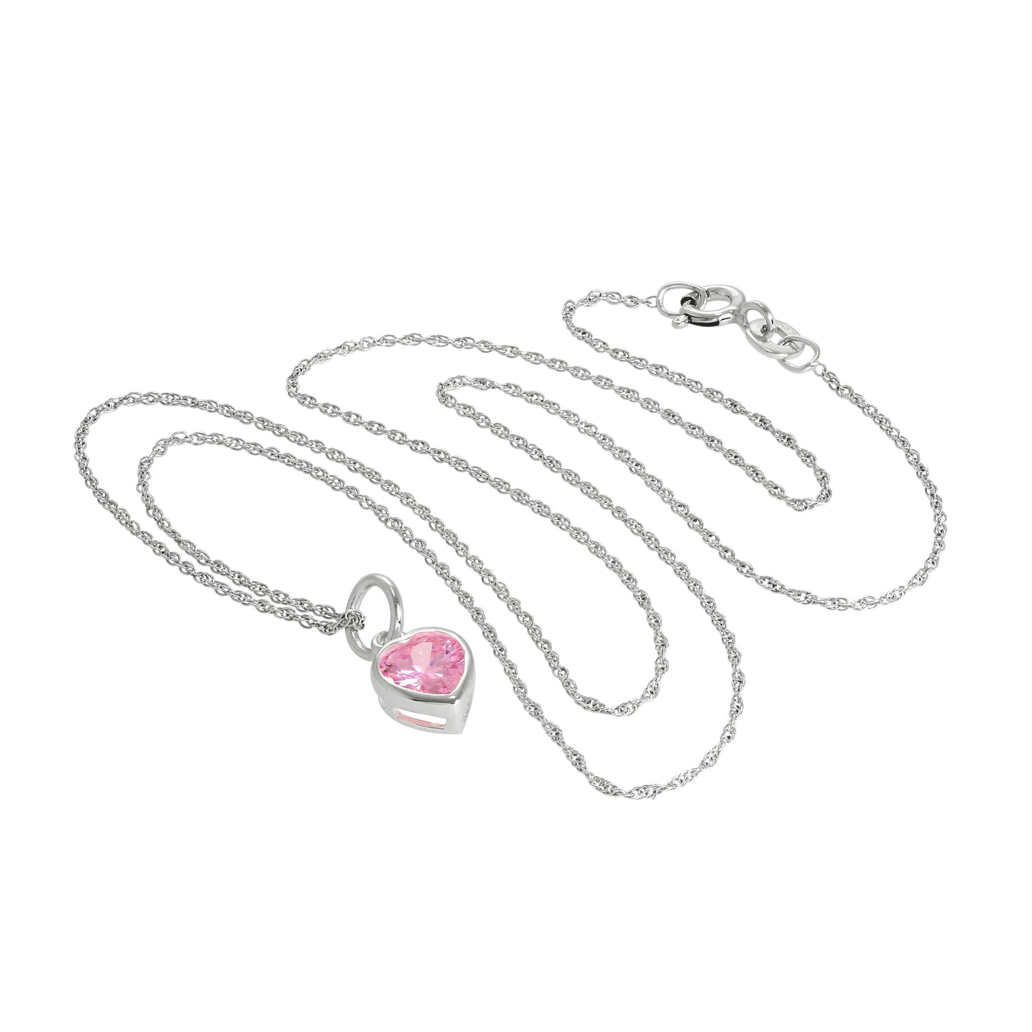 Sterling Silver Pink Heart Crystal Pendant Necklace 14 - 22 Inches