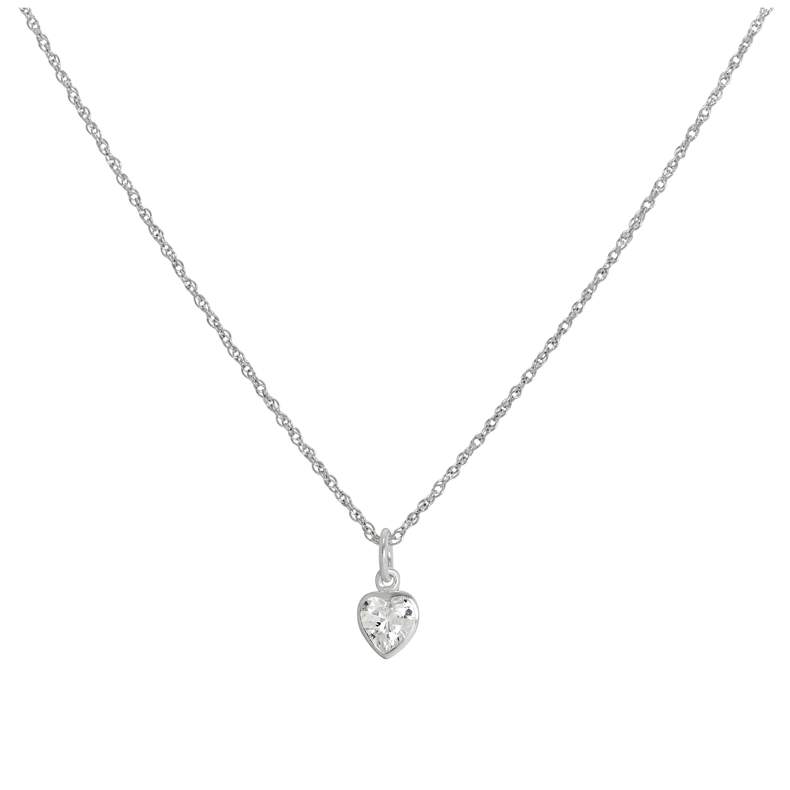 Sterling Silver Heart Crystal Pendant Necklace 14 - 22 Inches