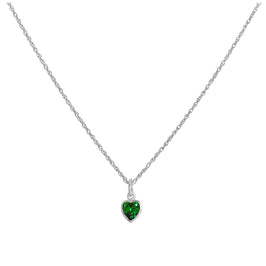Sterling Silver Emerald Green Heart Crystal Pendant Necklace 14 - 22 Inches