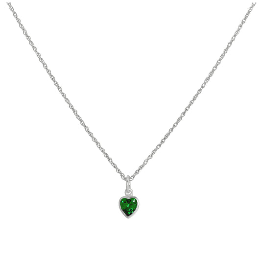 Sterling Silver Emerald Green Heart Crystal Pendant Necklace 14 - 22 Inches