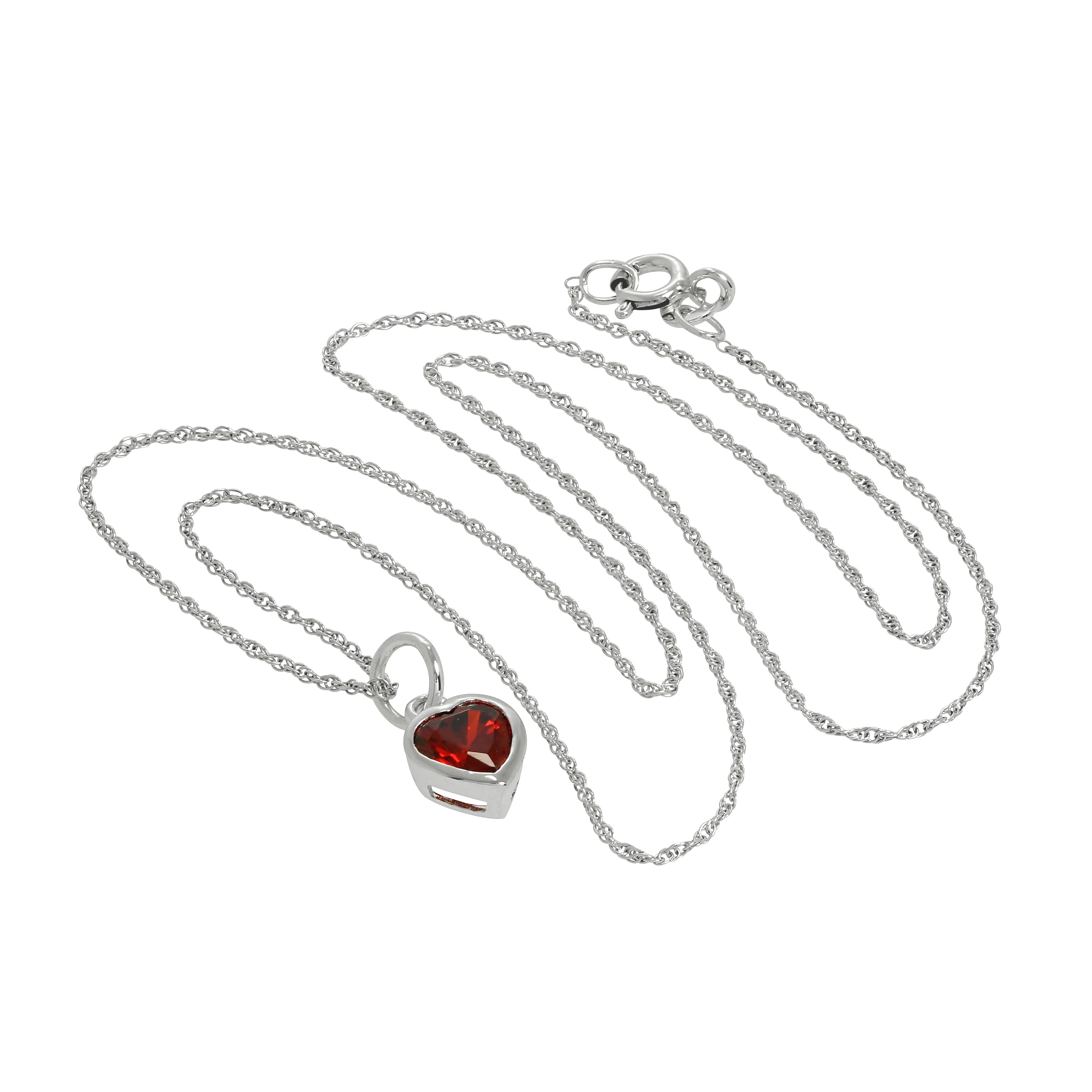 Sterling Silver Siam Red Heart Crystal Pendant Necklace 16 - 20 Inches