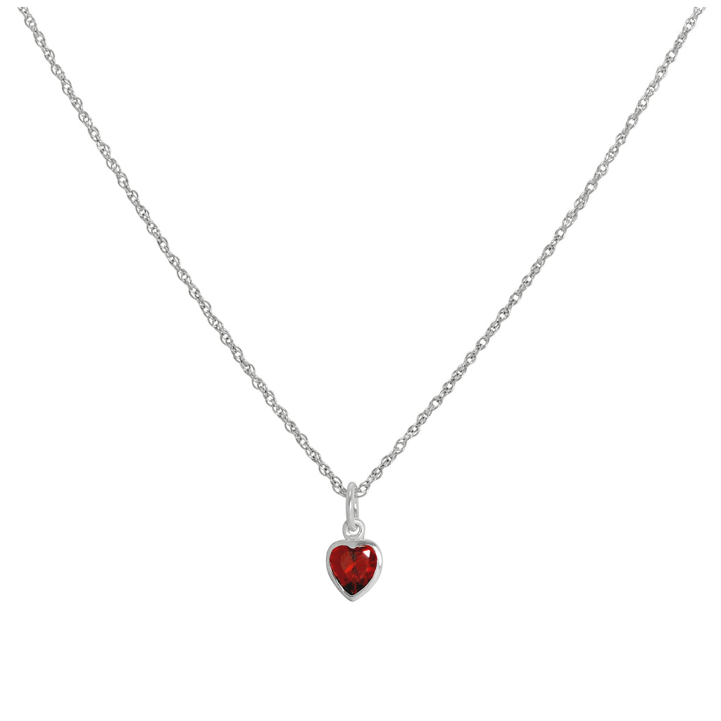 Sterling Silver Siam Red Heart Crystal Pendant Necklace 16 - 20 Inches
