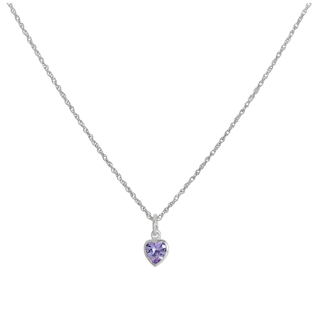 Sterling Silver Purple Heart Crystal Pendant Necklace 14 - 22 Inches