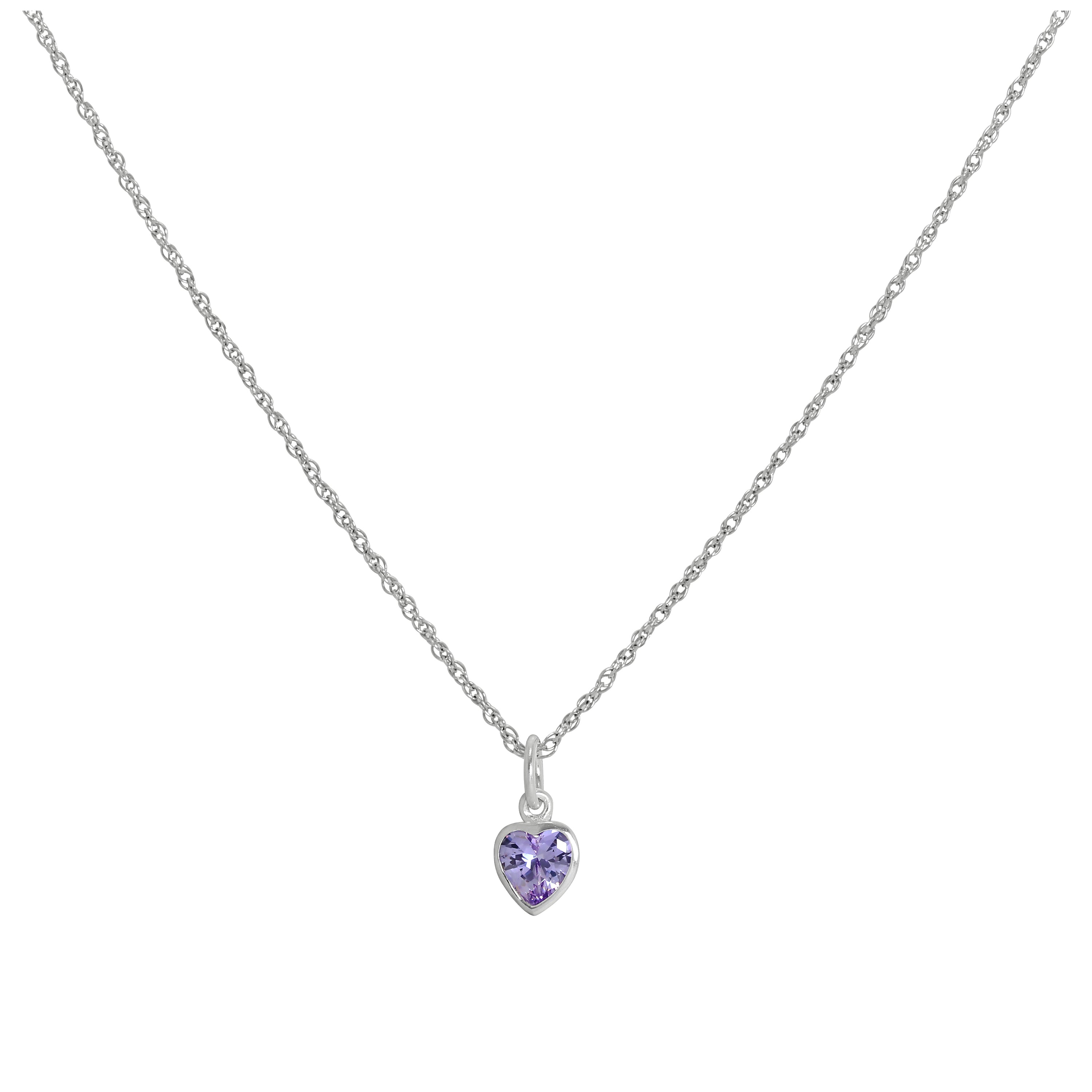 Sterling Silver Purple Heart Crystal Pendant Necklace 14 - 22 Inches