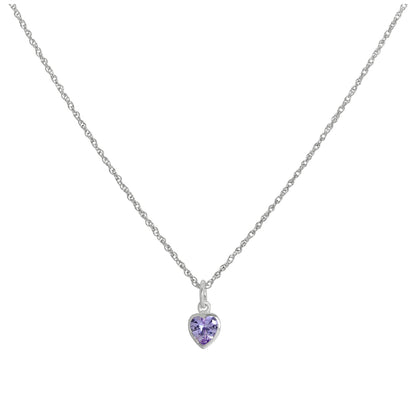 Sterling Silver Purple Heart Crystal Pendant Necklace 14 - 22 Inches