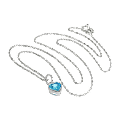 Sterling Silver Blue Heart Crystal Pendant Necklace 14 - 22 Inches