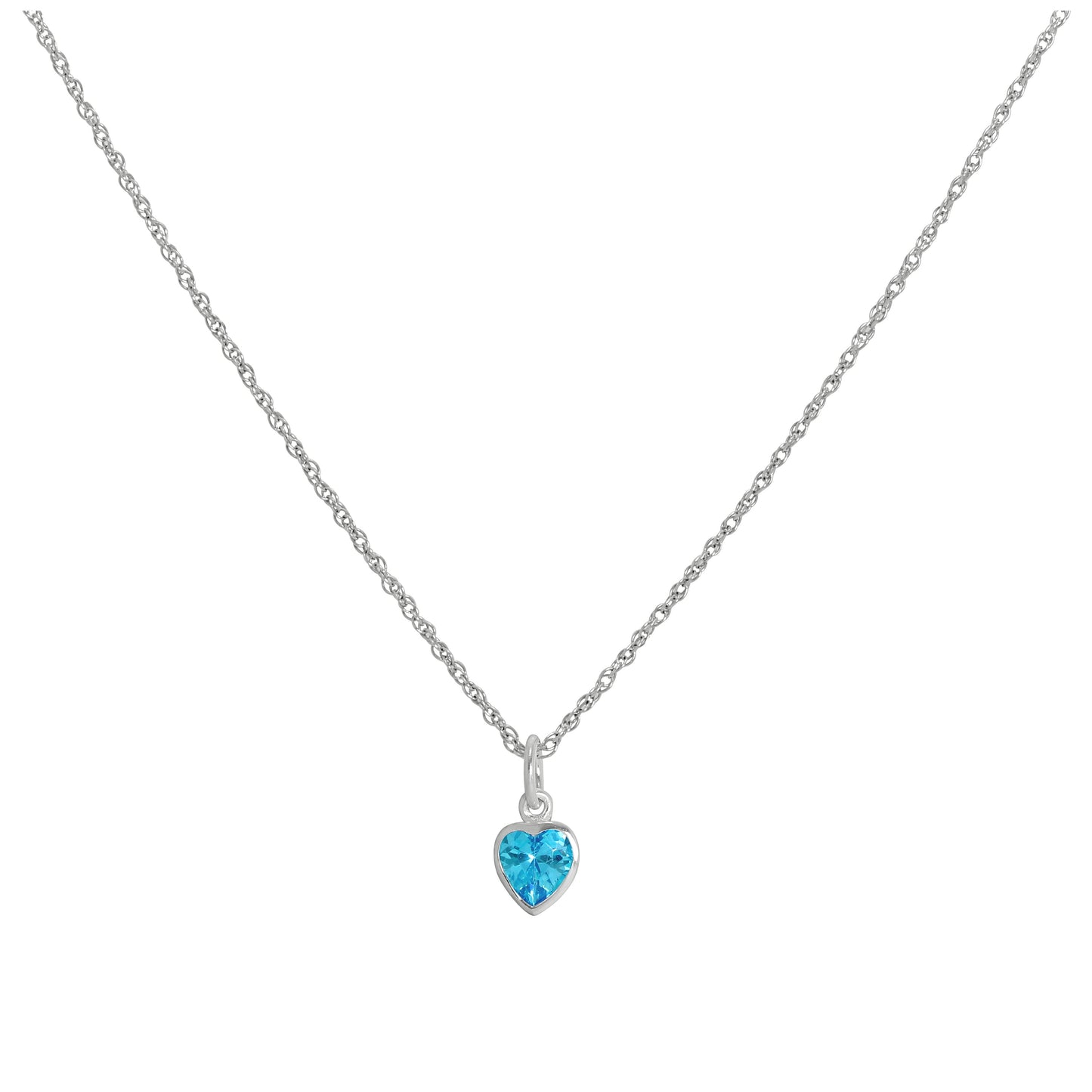 Sterling Silver Blue Heart Crystal Pendant Necklace 14 - 22 Inches