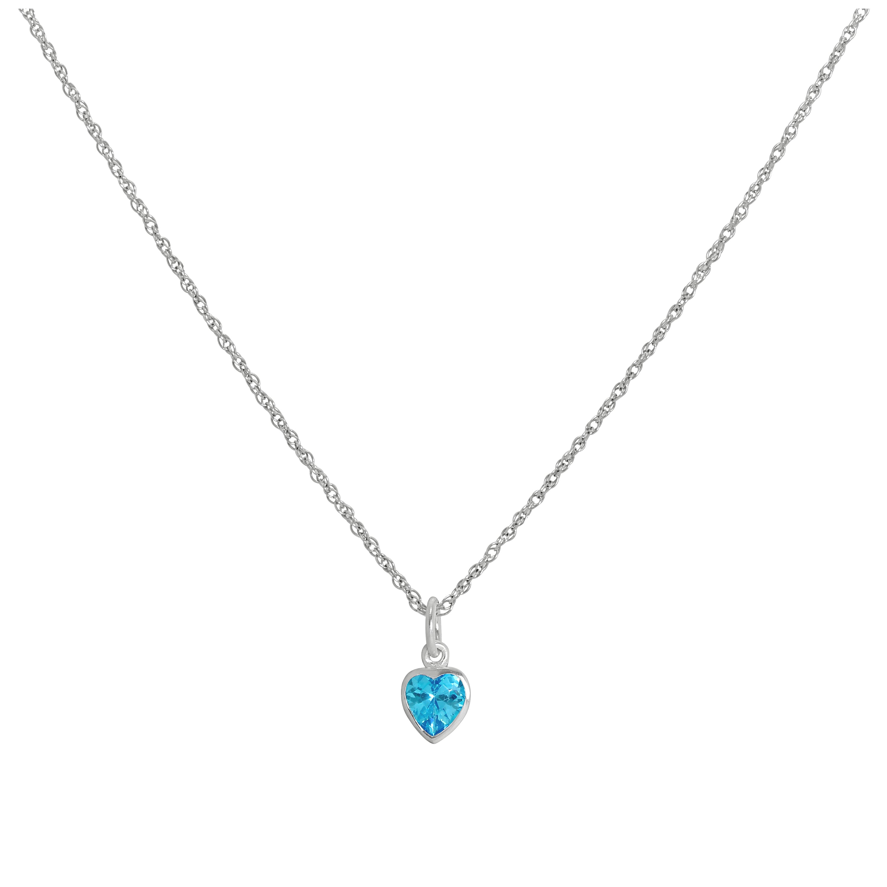 Sterling Silver Blue Heart Crystal Pendant Necklace 14 - 22 Inches