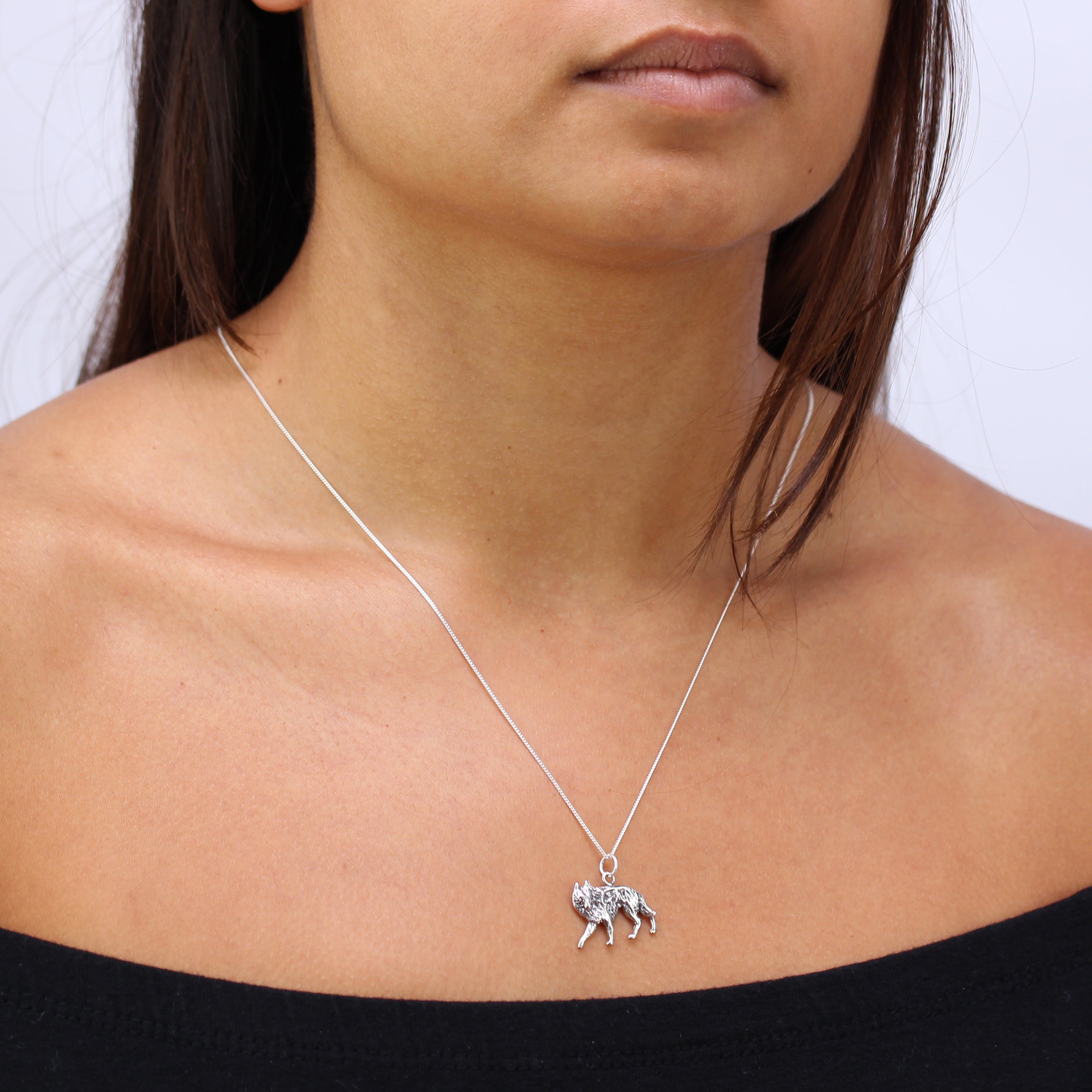 Sterling Silver Wolf Pendant Necklace 14 - 32 Inches