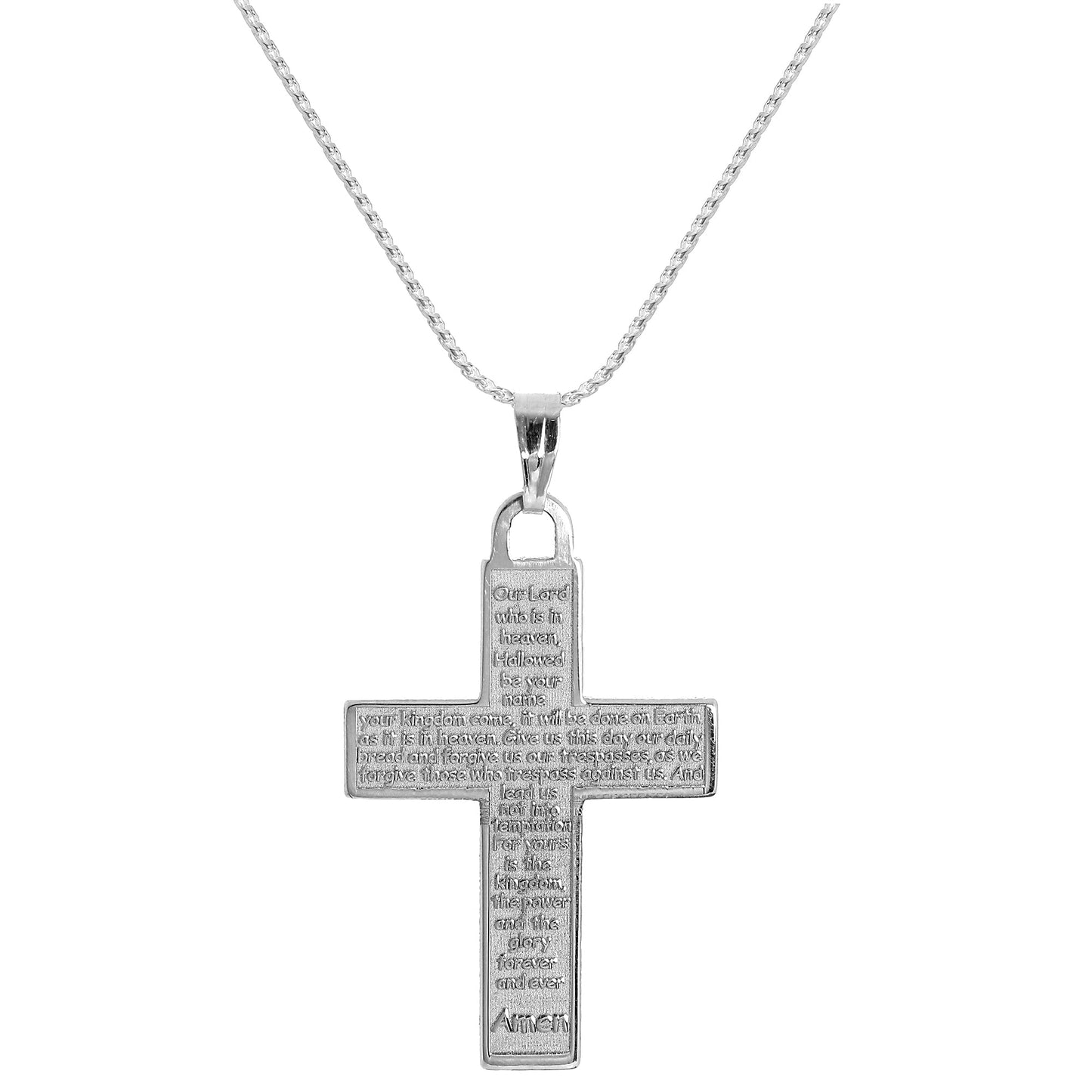 Sterling Silver Cross with Lord's Prayer Pendant Necklace