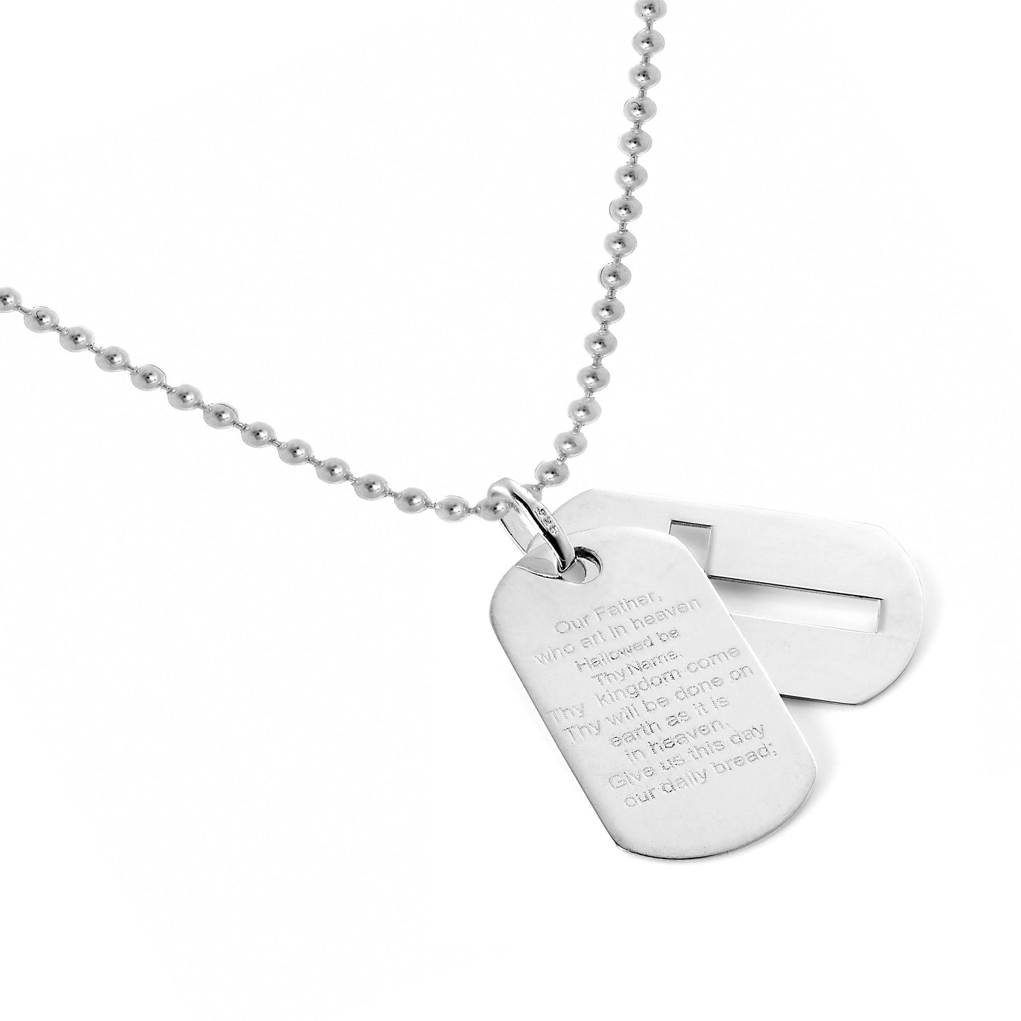 Sterling Silver Lord's Prayer & Cut Out Cross Dog Tags Pendant Necklace