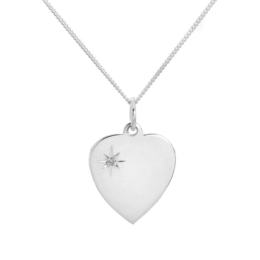 Sterlingsilber & Diamant Gravierbar Herz Anhänger Halskette