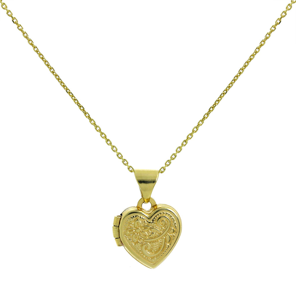 Tiny 9ct Gold Engraved Heart Locket on Chain