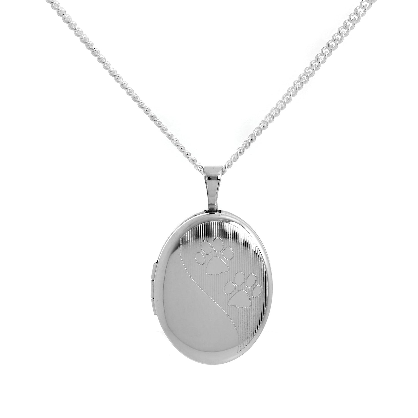 Sterling Silver Animal Paw Print Oval Locket on Chain