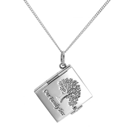 Sterling Silver Family Tree 6 Photo Locket Book on Chain