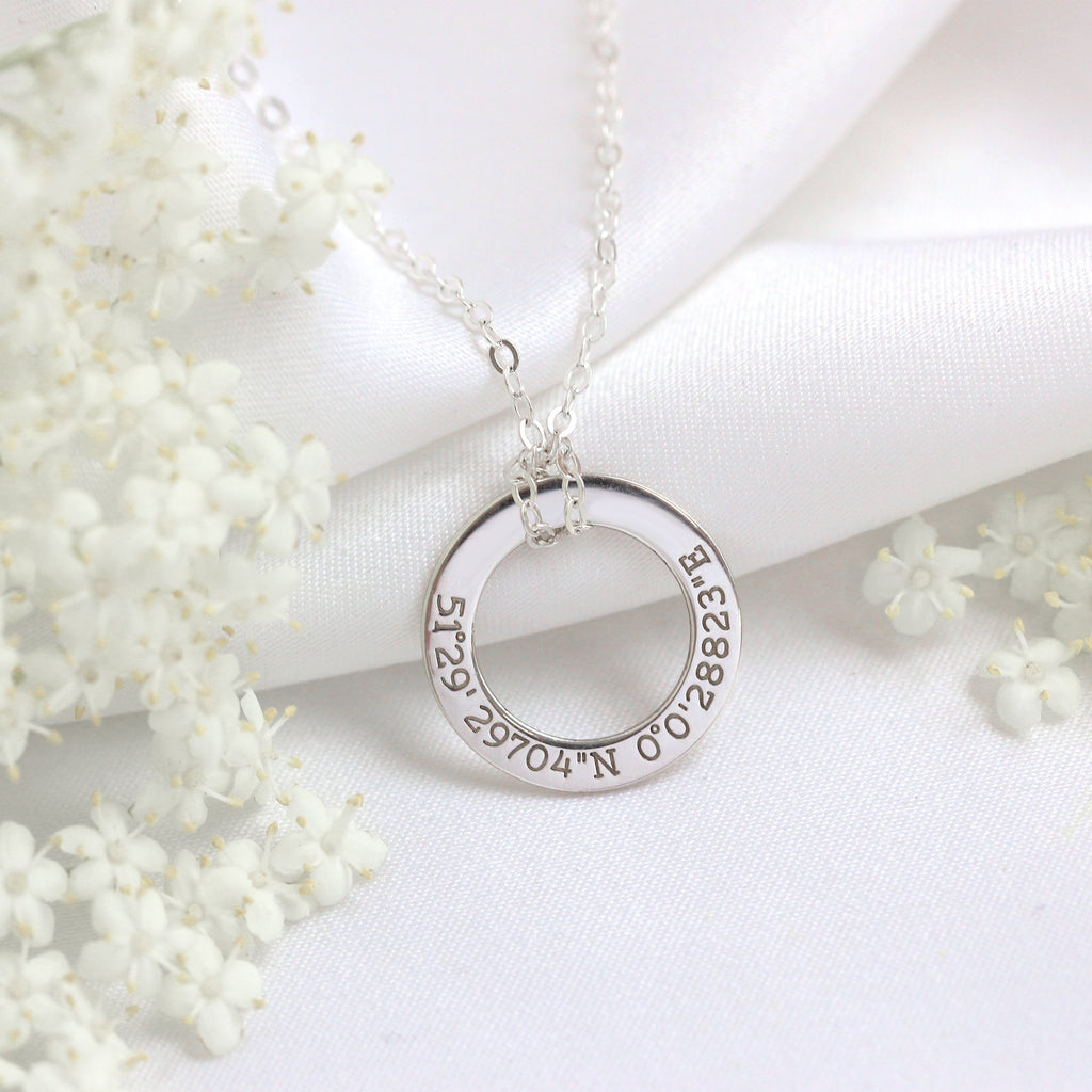 Personalised Sterling Silver Coordinate Circle Necklace