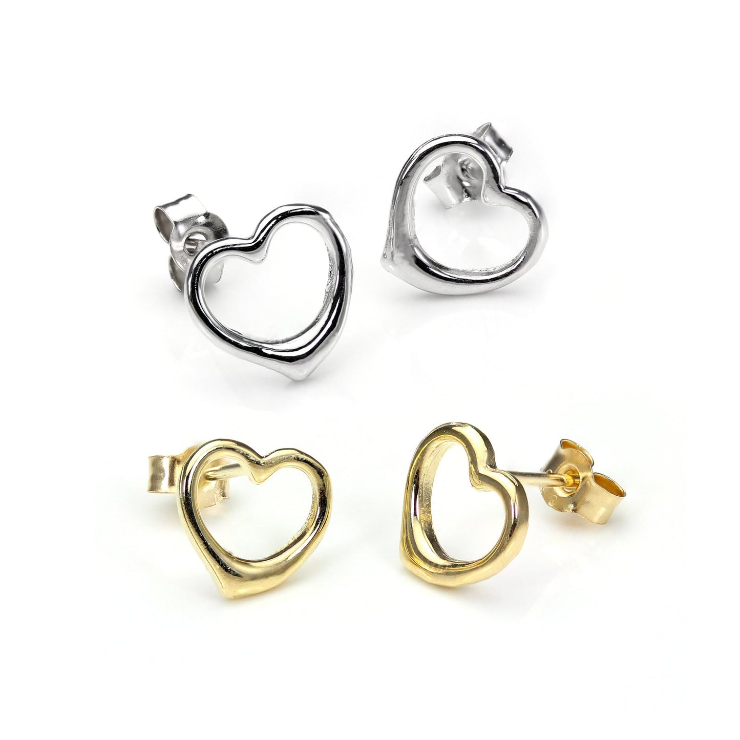 9ct Mixed Gold Open Heart Stud Earrings Set