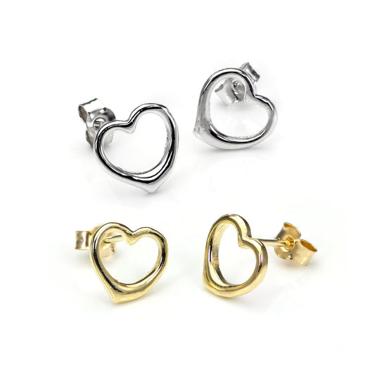 9ct Mixed Gold Open Heart Stud Earrings Set