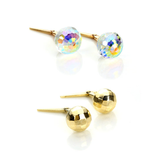 9ct Gold & Crystal Andralok Mirrorball Stud Earrings Set