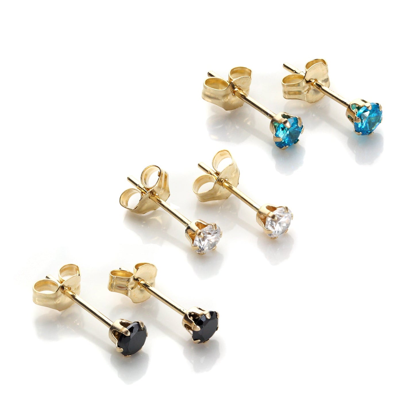9ct Gold 3mm Evening Crystal Stud Earrings Set