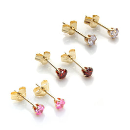 9ct Gold 3mm Crystal Stud Earrings Set