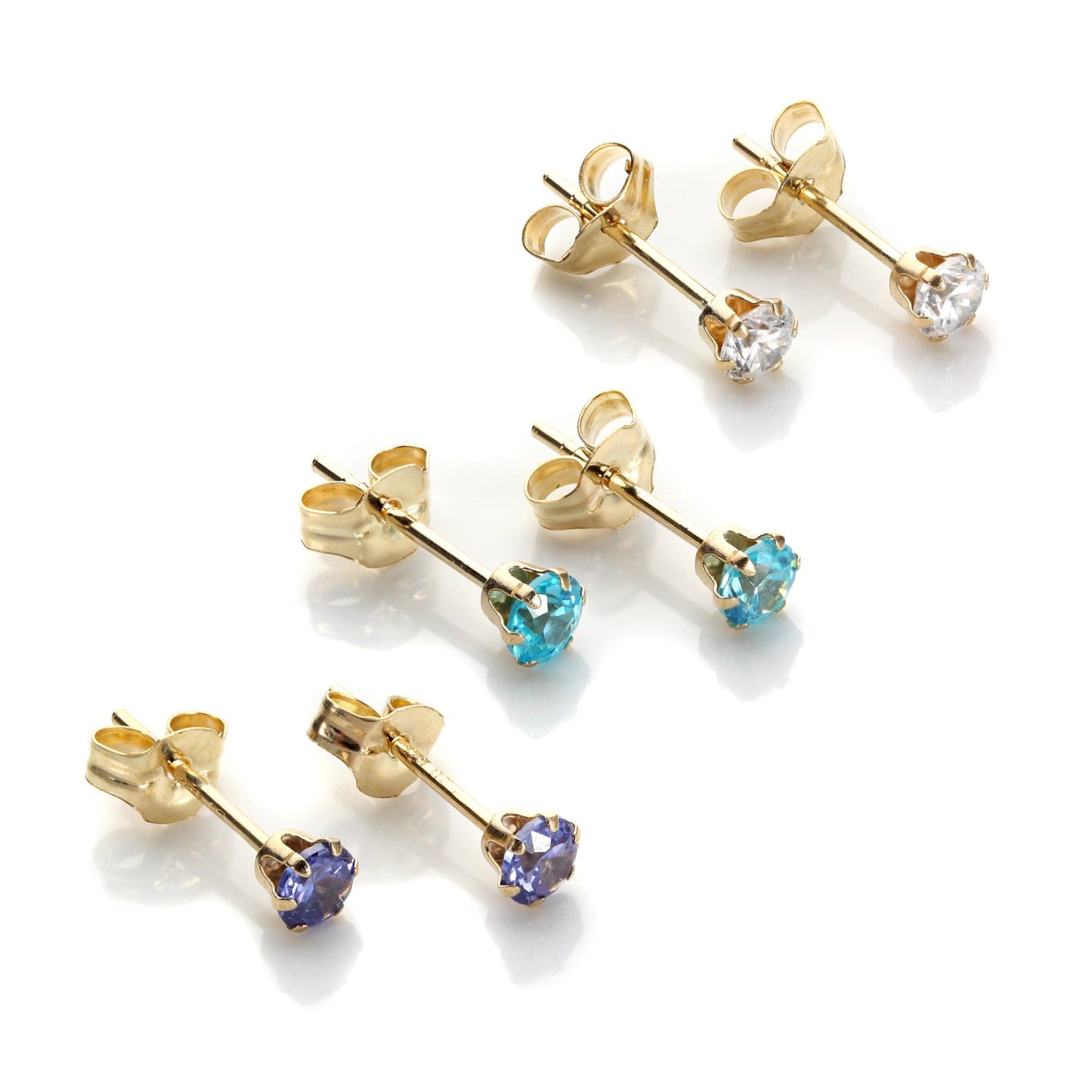 9ct Gold 3mm Crystal Stud Earrings Set